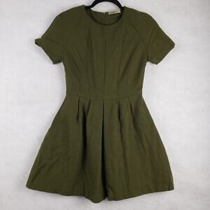 Alaroo Women's S A Line Mini Dress Olive Green Wool Blend Pleated Dark Academia